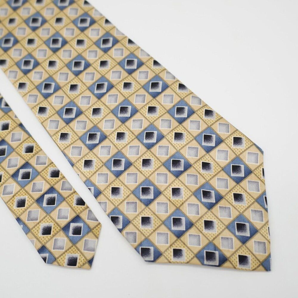 Pierre Cardin Yellow Bluish‎ Gray Geometric Jacquard Print Silk Tie Short Wide